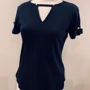 Michael Kors Solid Black Sexy Top Gold Button Smal